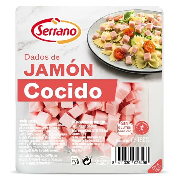 Jamón cocido en dados Serrano bandeja 150 g - 0.15 kg - Imagen del producto en Findit