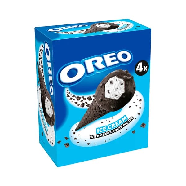 OREO Cono de helado de vainilla con trozos y recubrimientos de galletas al cacao 4 x 100 ml. - 0.4 l - Imagen del producto en Findit
