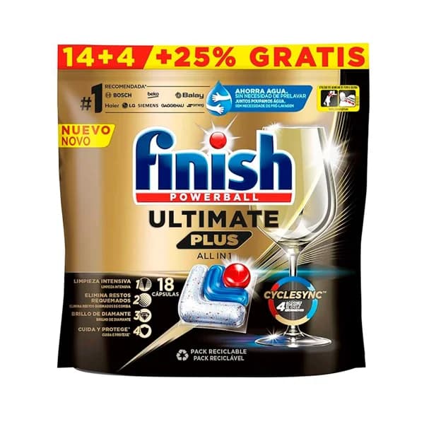 FINISH ULTIMATE PLUS Dosis de lavavajillas concentrado 878.4gr 72 dosis. - 0.88 kg - Imagen del producto en Findit