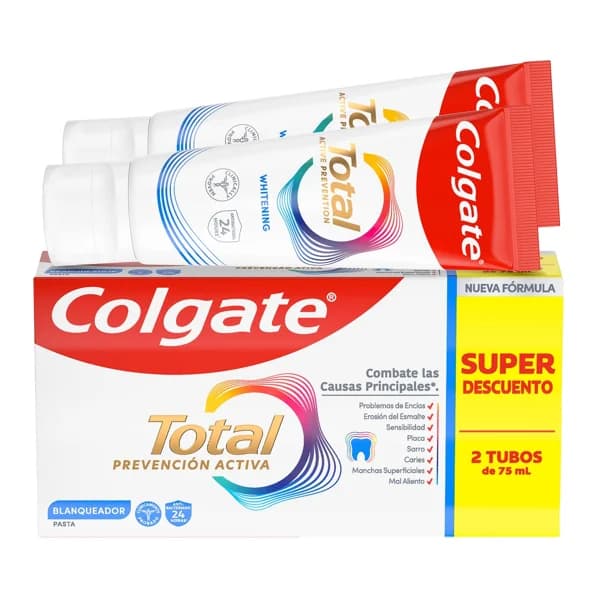 COLGATE Total prevención activa blanqueadora Pasta de dientes con acción blanqueante 2 x 75 ml. - 0.15 l - Imagen del producto en Findit