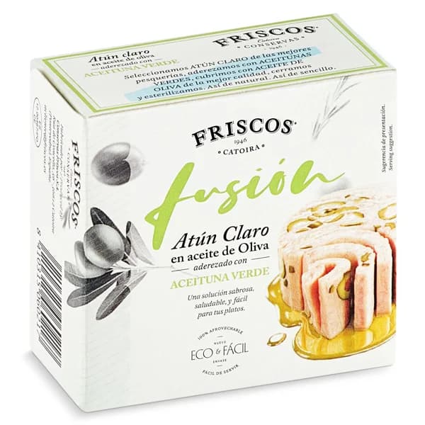 Atún claro en aceite de oliva con aceitunas Friscos lata 50 g - 0.05 kg - Imagen del producto en Findit
