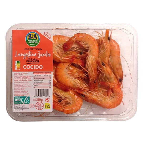ALCAMPO CULTIVAMOS LO BUENO Langostinos cocidos Jumbo 30/40 pzs kilogramo 350 g. - 0.35 kg - Imagen del producto en Findit