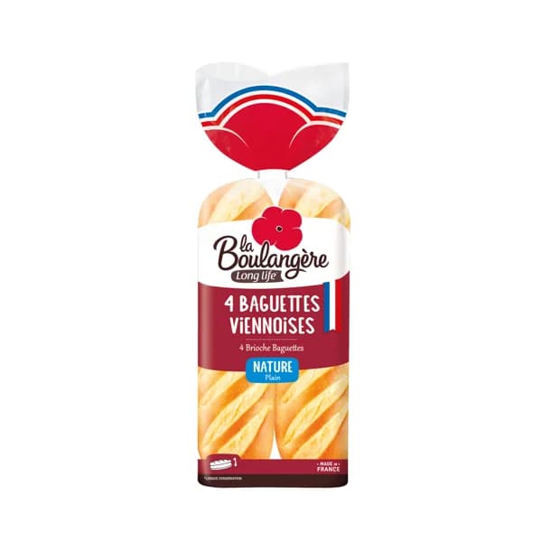 LA BOULANGÈRE Pan baguetes vienesas cortadas pack de 4 uds. 340 g. - 0.34 kg - Imagen del producto en Findit