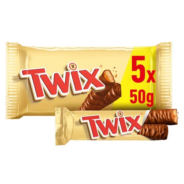 TWIX Barritas de chocolate con caramelo 5 uds. 50 g. - 0.25 kg - Imagen del producto en Findit