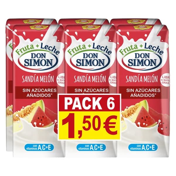DON SIMON Leche con zumo de sandía y melón sin azúcares añadidos 6 x 200 ml. - 1.2 l - Imagen del producto en Findit