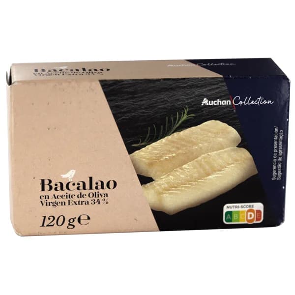 AUCHAN COLLECTION Bacalao aceite oliva virgen extra 78 g. Producto alcampo - 0.08 kg - Imagen del producto en Findit