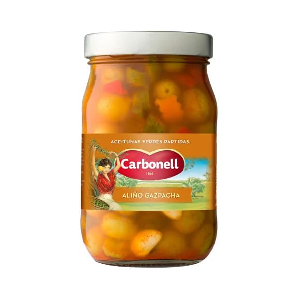 CARBONELL Aceitunas con aliño gazpacha CARBONELL 450 g. - 0.45 kg - Imagen del producto en Findit