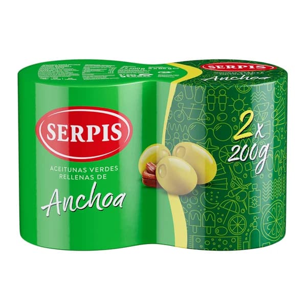 SERPIS Aceitunas verdes rellenas de anchoa 2 x 85 g. - 0.17 kg - Imagen del producto en Findit