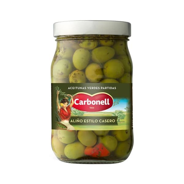CARBONELL Aceitunas partidas con aliño de estilo casero CARBONELL 450 g. - 0.45 kg - Imagen del producto en Findit