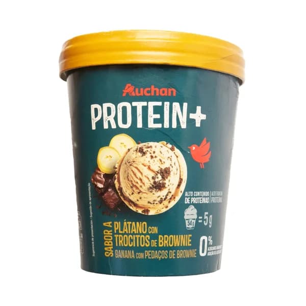AUCHAN Protein+ Tarrina de helado de plátano y brownie proteico 500 ml. 270 g Producto Alcampo. - 0.5 l - Imagen del producto en Findit