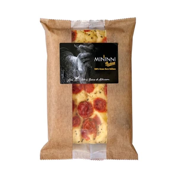 MININNI BUÉNE Focaccia de semola de trigo duro con tomates cherry y AOVE 210 g. - 0.21 kg - Imagen del producto en Findit