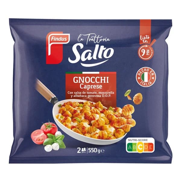 FINDUS La tratoria Gnocchi caprese con salta de tomate, mozzarella y albahaca genovesa D.O.P. 550 g. - 0.55 kg - Imagen del producto en Findit