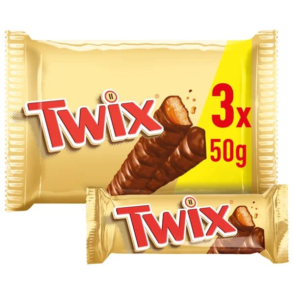 TWIX Barritas de chocolate con caramelo y galleta 3 x (2 x 25 g.) 150 g. - 0.15 kg - Imagen del producto en Findit