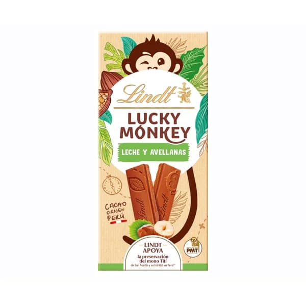 LINDT LUCKY MONKEY Chocolate con leche y avellana 100 gr. - 0.1 kg - Imagen del producto en Findit