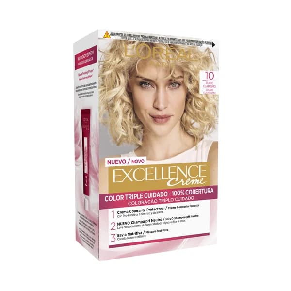 L´ORÉAL PARIS Tinte de pelo permanente tono 10 Rubio clarísimo L´ORÉAL PARIS Excellence creme. - 1 ud - Imagen del producto en Findit