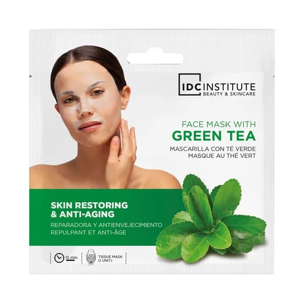 IDC INSTITUTE Mascarilla facial reparadora y anti envejecimiento, con té verde. - 1 ud - Imagen del producto en Findit