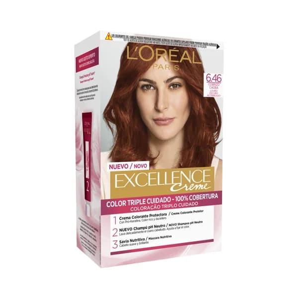 L´ORÉAL PARIS Tinte de pelo permanente tono 6.46 Cobrizo caoba L´ORÉAL PARIS Excellence creme. - 1 ud - Imagen del producto en Findit