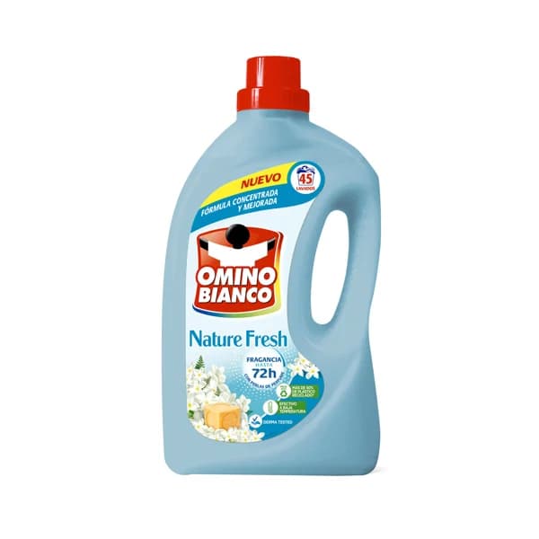OMINO BIANCO Nature fresh Detergente líquido concentrado, con fragancia hasta 72 horas, 45 lavados, 1,8 l. - 1 ud - Imagen del producto en Findit
