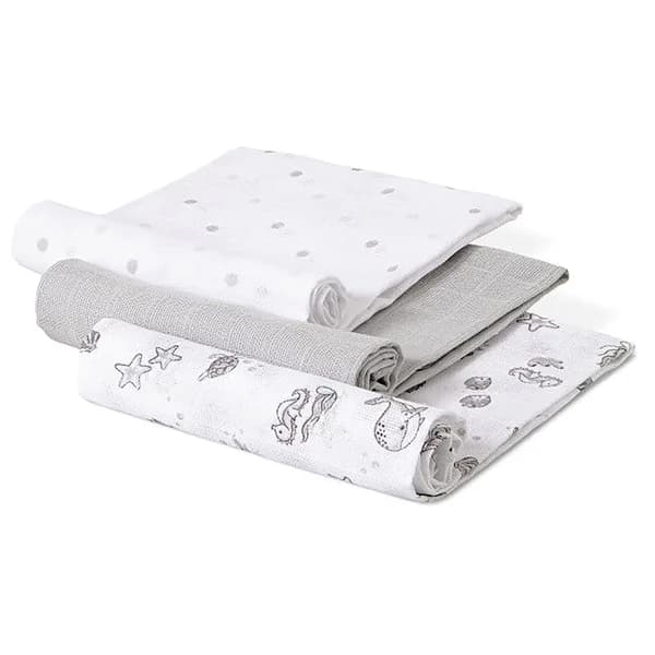 Pack de 3 gasas, pañales de tela, diseño marino, color grisáceo, INTERBABY. - 1 ud - Imagen del producto en Findit