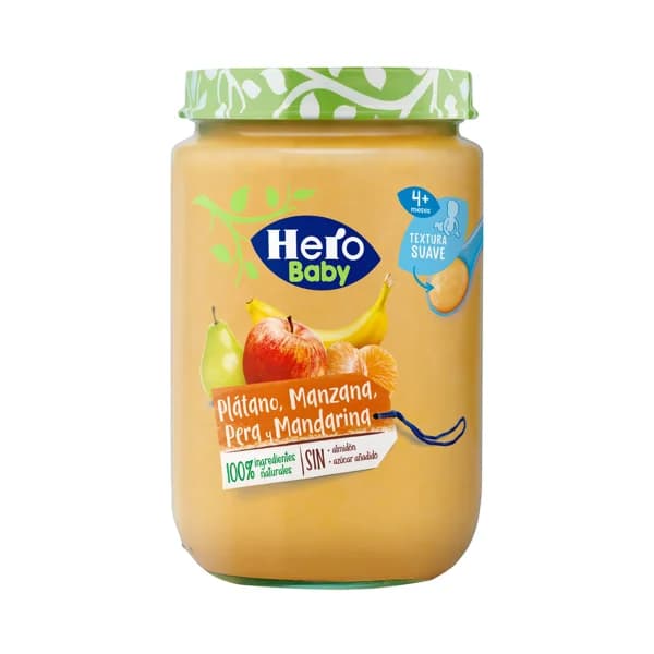 HERO Baby Tarrito de frutas de textura suave (plátano, manzana, pera y mandarina), a partir de 4 meses 190 g. - 0.19 kg - Imagen del producto en Findit