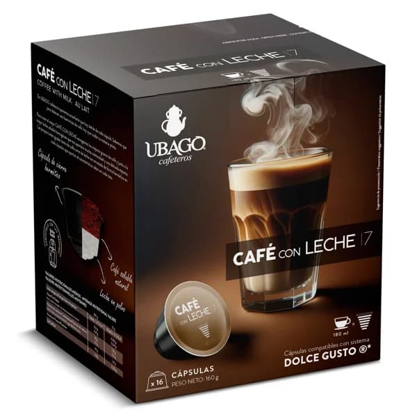 Café con leche en cápsulas Ubago caja 16 unidades - 16.32 ud - Imagen del producto en Findit