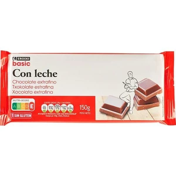 Chocolate con leche extrafino EROSKI BASIC, tableta 150 g - 0.15 kg - Imagen del producto en Findit