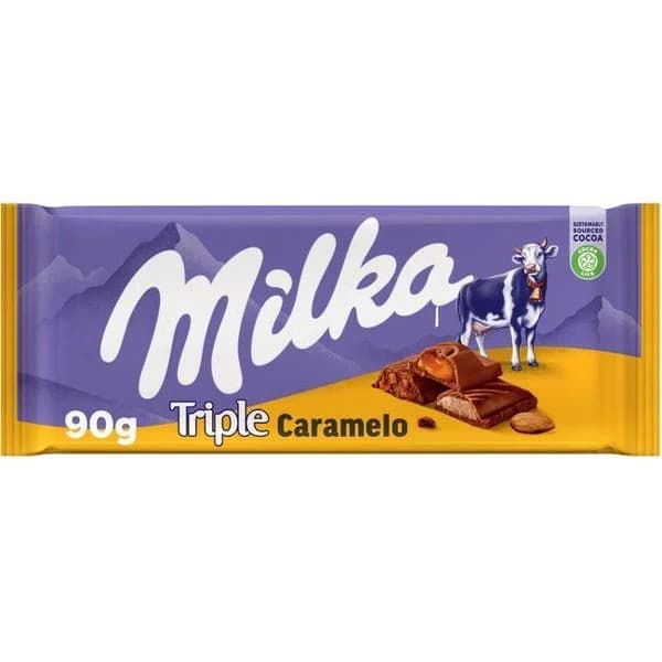 Chocolate con leche relleno de triple caramelo Milka 90 g. - 1 ud - Imagen del producto en Findit