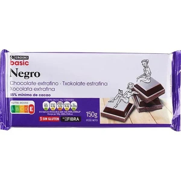 Chocolate negro extrafino EROSKI BASIC, tableta 150 g - 0.15 kg - Imagen del producto en Findit