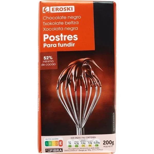 Chocolate negro para postre EROSKI, tableta 200 g - 0.2 kg - Imagen del producto en Findit