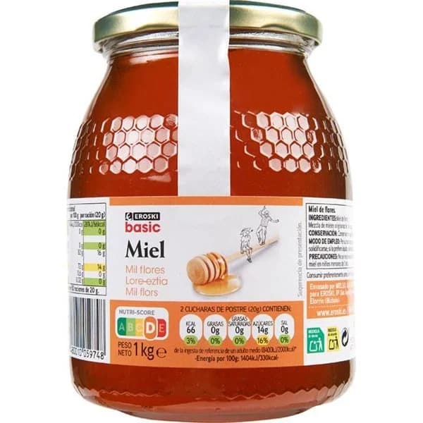 Miel mil flores EROSKI BASIC, frasco 1 kg - 1 kg - Imagen del producto en Findit