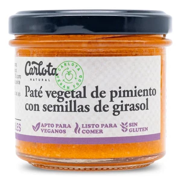 Paté vegetal de pimiento con semillas de girasol Carlota Organic frasco 110 g - 0.11 ud - Imagen del producto en Findit