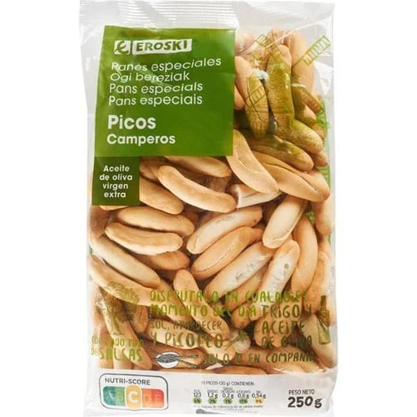 Picos camperos con aceite de oliva EROSKI, bolsa 250 g - 0.25 kg - Imagen del producto en Findit