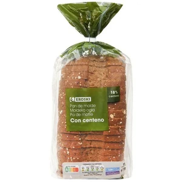 Pan de molde de centeno-semillas EROSKI, paquete 675 g - 0.68 kg - Imagen del producto en Findit