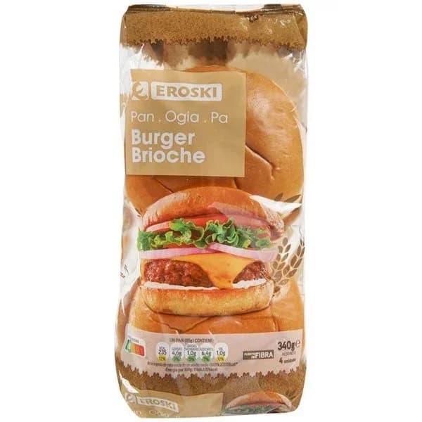 Pan burger brioche EROSKI, 4 uds, paquete 340 g - 0.34 kg - Imagen del producto en Findit