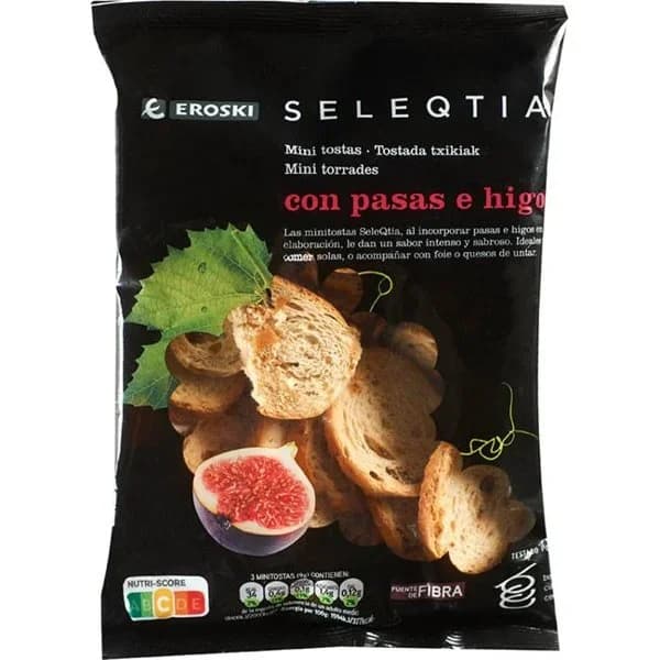 Minitosta pasas e higos EROSKI SELEQTIA, bolsa 100 g - 0.1 kg - Imagen del producto en Findit