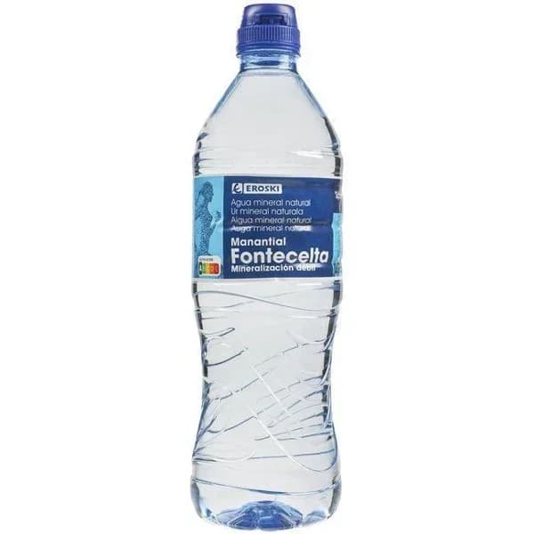 Agua mineral natural EROSKI, botellín tapón sport 75 cl - 0.75 l - Imagen del producto en Findit