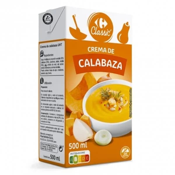 Crema de calabaza Classic Carrefour sin gluten 500 ml. - 0.5 l - Imagen del producto en Findit