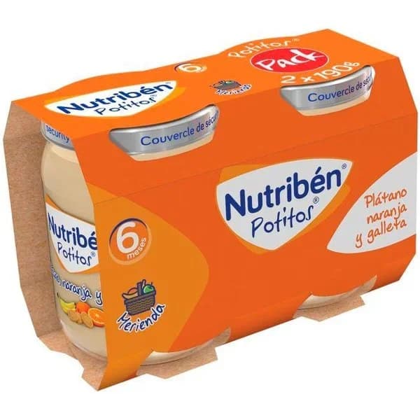 Potito de plátano, naranja y galleta NUTRIBEN, pack 2x190 g - 0.38 kg - Imagen del producto en Findit