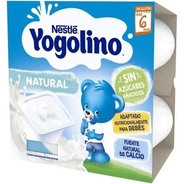 Postre lácteo natural desde 6 meses Nestlé Yogolino sin gluten y sin azúcar añadido pack de 4 unidades de 100 g. - 0.4 kg - Imagen del producto en Findit