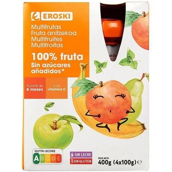 Bolsita 100% multifrutas EROSKI, pack 4x100 g - 0.4 kg - Imagen del producto en Findit