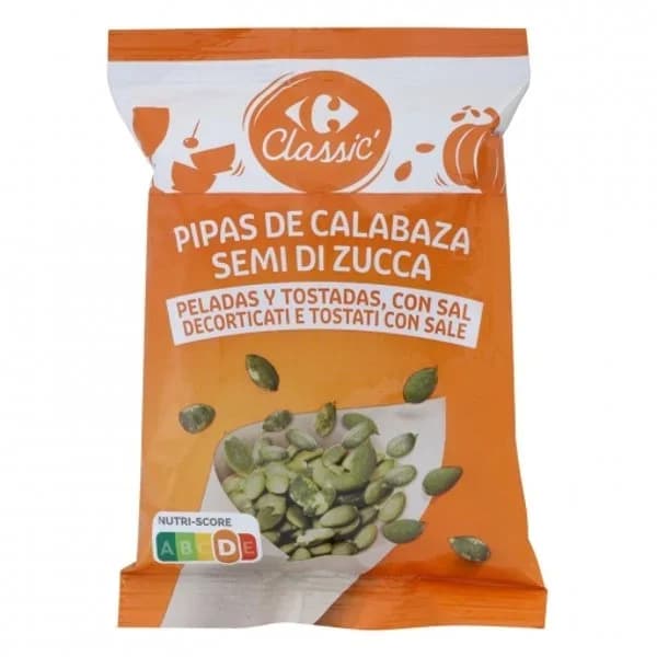 Pipas de calabaza peladas y tostadas con sal Classic Carrefour 150 g. - 0.15 kg - Imagen del producto en Findit