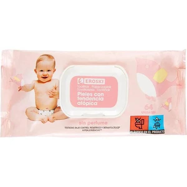 Toallita piel atópica EROSKI, paquete 64 uds - 64 ud - Imagen del producto en Findit