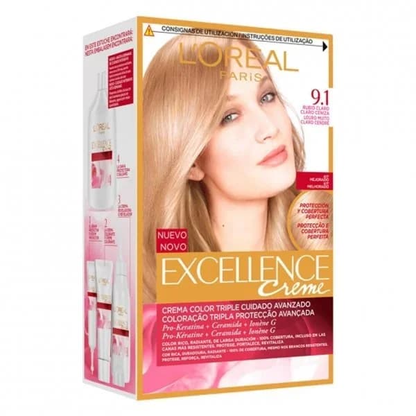 Tinte creme nº 9.1 Rubio Claro Claro Ceniza L'Oréal Excellence 1 ud. - 1 ud - Imagen del producto en Findit