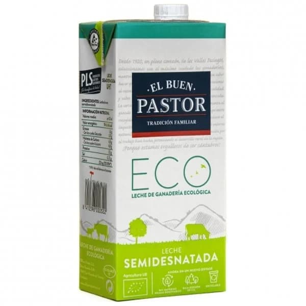 Leche semidesnatada ecológica El Buen Pastor brik 1 l. - 1 l - Imagen del producto en Findit