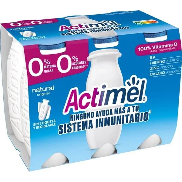 Yogur para beber natural 0% ACTIMEL, pack 6x100 ml - 0.6 kg - Imagen del producto en Findit