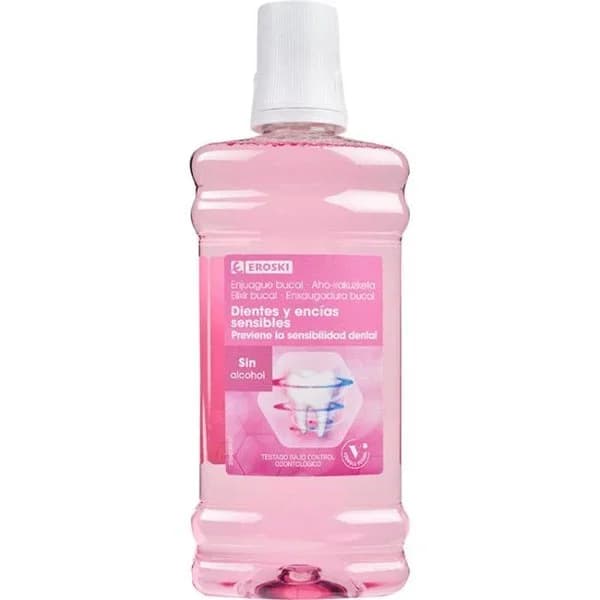 Enjuague dientes sensibles EROSKI, botella 500 ml - 1 ud - Imagen del producto en Findit