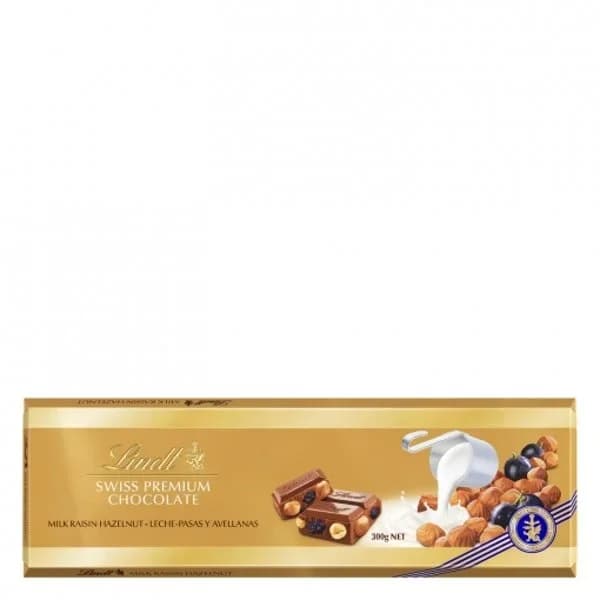 Chocolate con leche-avellana-pasas LINDT Oro, tableta 300 g - 0.3 kg - Imagen del producto en Findit