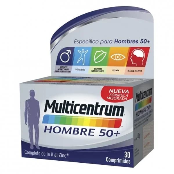 Multivitamínico y multimineral en comprimidos Hombre 50+ Multicentrum sin gluten 30 ud. - 1 ud - Imagen del producto en Findit