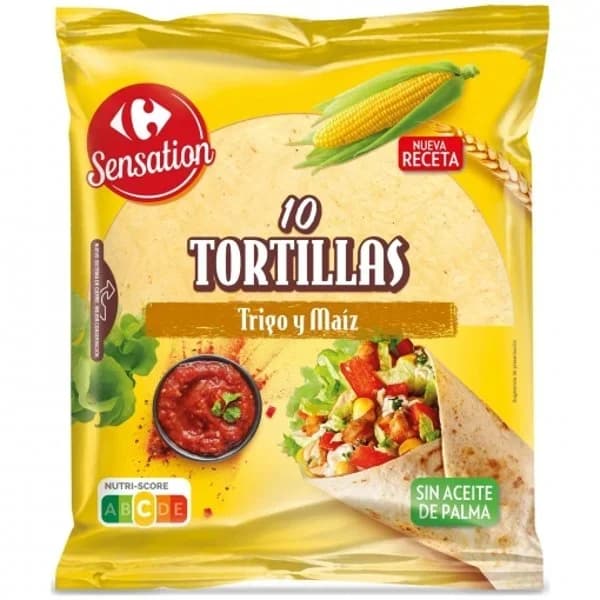Tortillas de trigo y maíz Carrefour Sensation sin aceite de palma 10 ud. - 0.4 kg - Imagen del producto en Findit