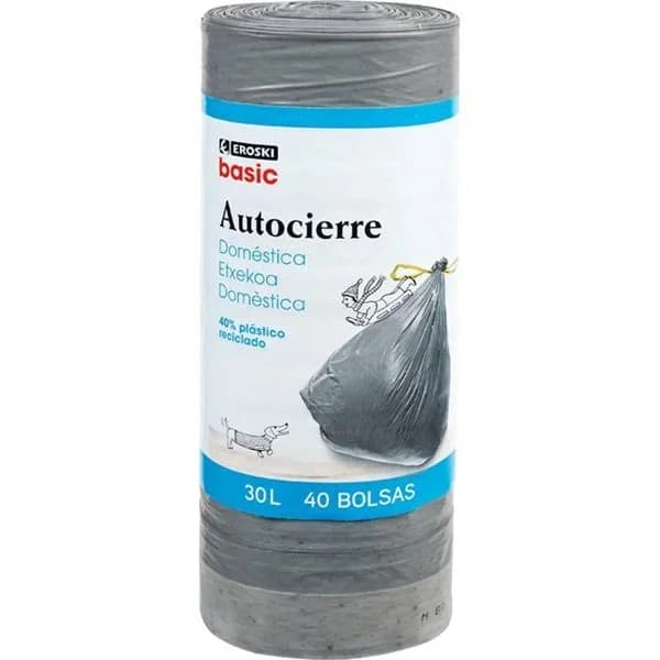 Bolsa de basura con cierre 30 l. EROSKI, paquete 40 uds - 40 ud - Imagen del producto en Findit